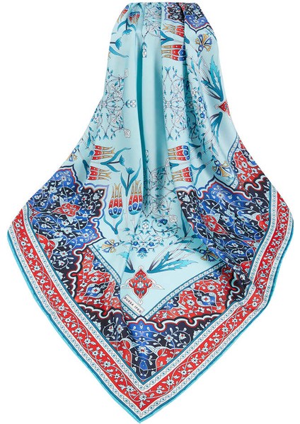 Kırmızı Petrol Türk Motifli Şamdan Lale Desen Ipeksi Eşarp modelleri