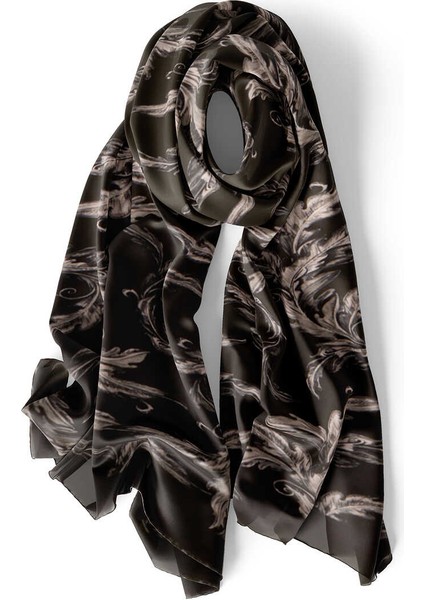 Siyah Yaprak Desen Ipek Fular modelleri