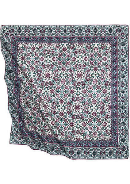 Mor Mint Türk Motifli Çini Desen Ipeksi Eşarp