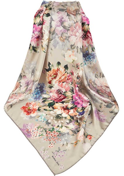 Açık Gri Dörtçiçek Desen Ipeksi Eşarp modelleri