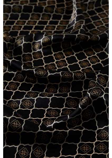 Siyah Monogram Ipek Eşarp