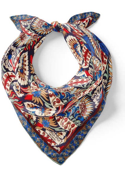 Lacivert Kırmızı Tavuskuşu Desen Ipek Mendil fiyatları