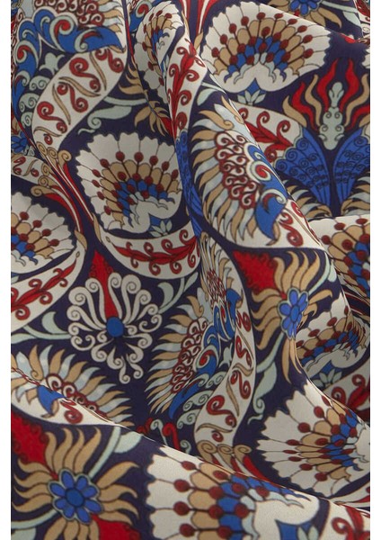 Lacivert Kırmızı Tavuskuşu Desen Ipek Mendil modelleri