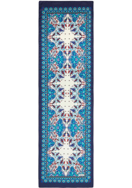 Saks Lacivert Çini Lale Desen Dar Ipeksi Fular fırsatları