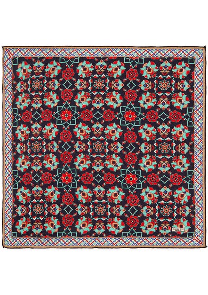 Lacivert Gold Motif Desen Ipek Mendil