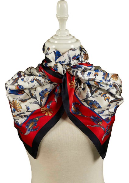 Kırmızı Siyah Karanfil Lale Desen Geniş Ipeksi Fular fiyatları