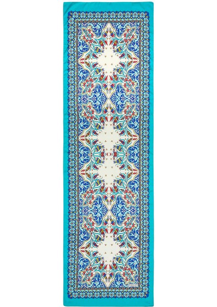 Saks Yeşil Çini Lale Desen Dar Ipeksi Fular fırsatları