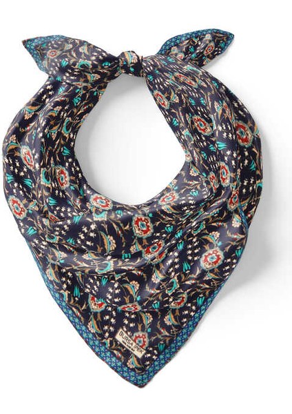 Lacivert Turkuaz Sarmaşık Lale Desen Ipek Mendil fiyatları