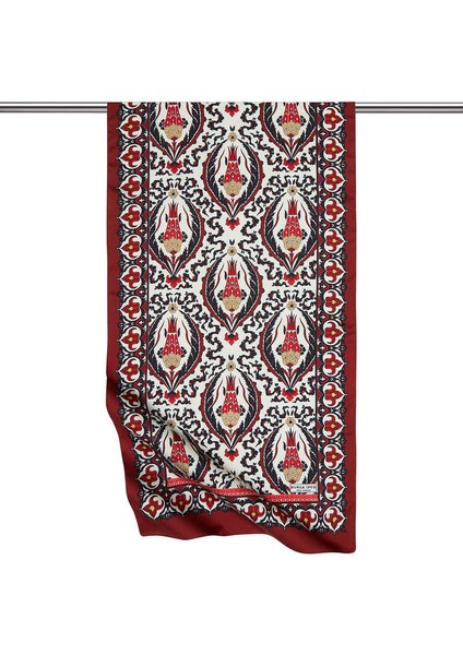 Siyah Bordo Karanfil Desen Dar Ipeksi Fular
