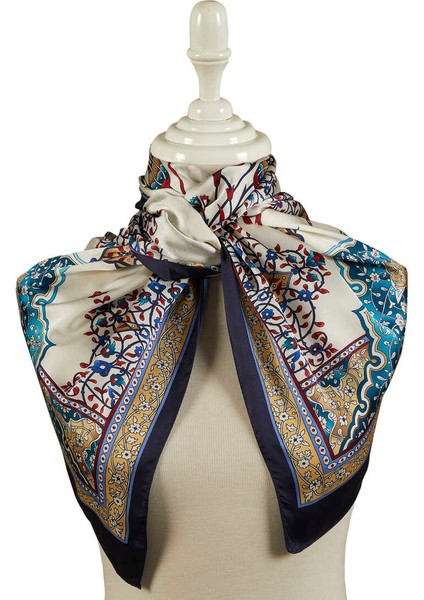 Gold Lacivert Şamdan Desen Geniş Ipeksi Fular fiyatları