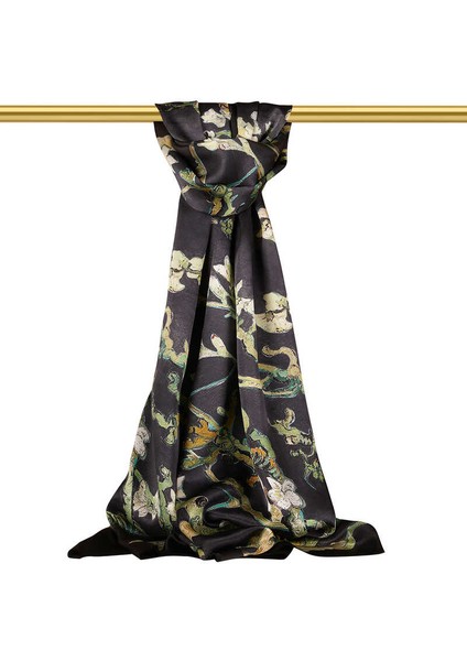 Siyah Badem Çiçeği Ipek Şal