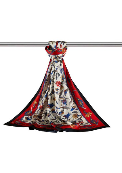 Kırmızı Siyah Karanfil Lale Desen Geniş Ipeksi Fular modelleri