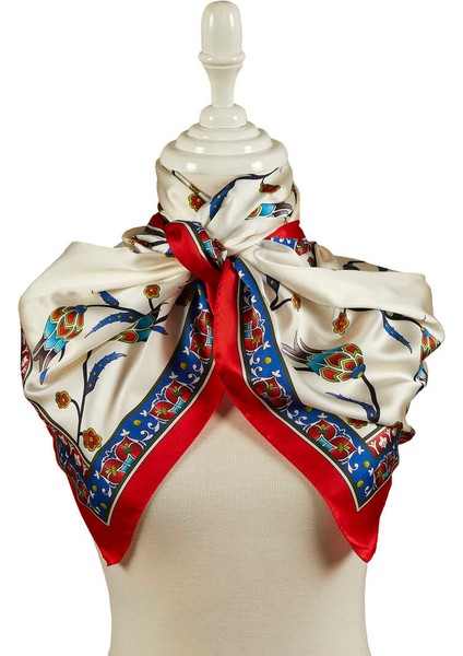 Saks Kırmızı Sıra Lale Desen Geniş Ipeksi Fular fiyatları