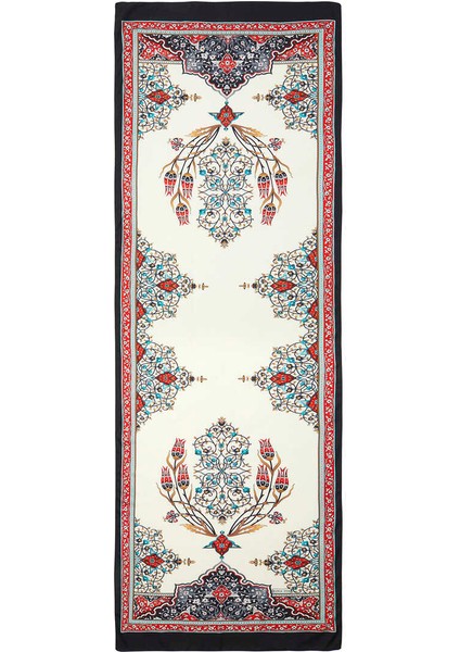 Kırmızı Siyah Şamdan Desen Geniş Ipeksi Fular