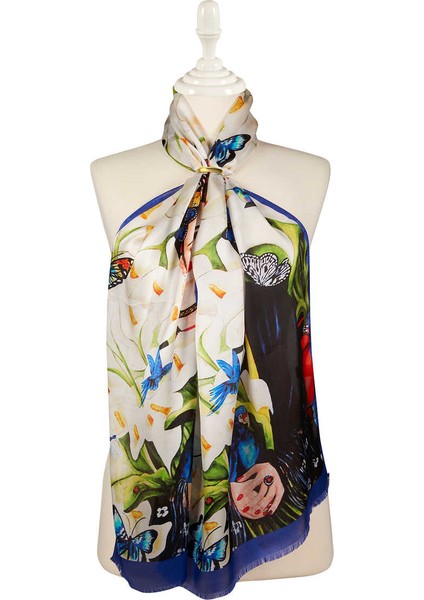 Beyaz Frida Ipek Tablo Fular