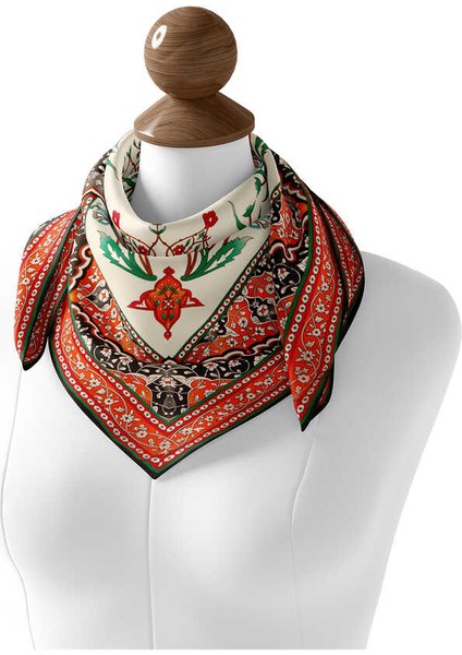 Turuncu Siyah Şamdan Lale Desen Ipek Eşarp fiyatları