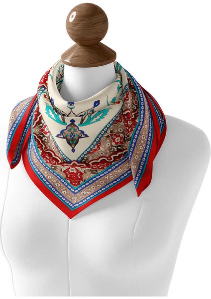 Gri Kırmızı Şamdan Lale Desen Ipek Eşarp fiyatları