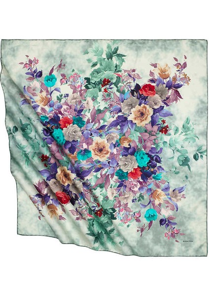 Yeşil Buket Desen Ipeksi Eşarp