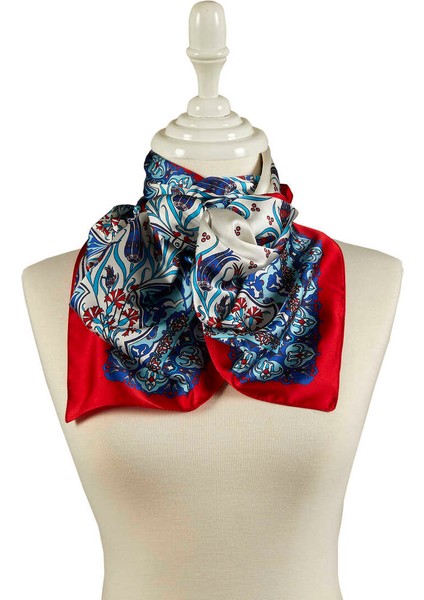 Saks Kırmızı Çini Lale Desen Dar Ipeksi Fular fiyatları