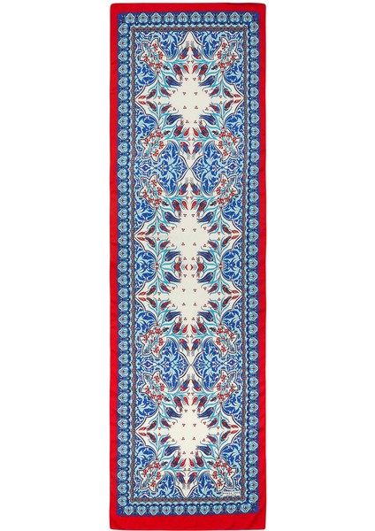 Saks Kırmızı Çini Lale Desen Dar Ipeksi Fular fırsatları