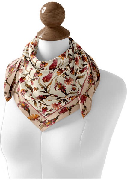 Ekru Pudra Karanfil Lale Desen Ipek Eşarp fiyatları