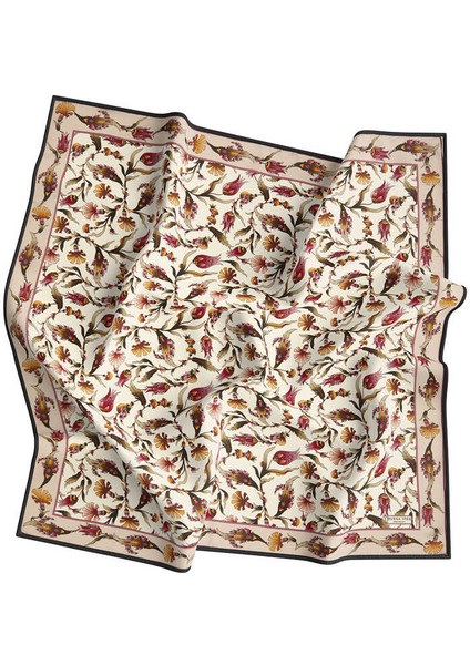 Ekru Pudra Karanfil Lale Desen Ipek Eşarp modelleri