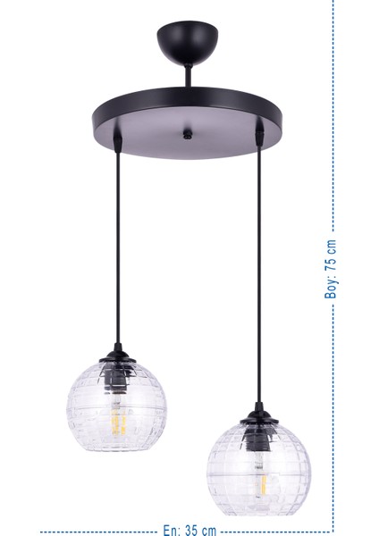 Neva 2 Li Şeffahcamlı Sarkıt Avize (Siyah)