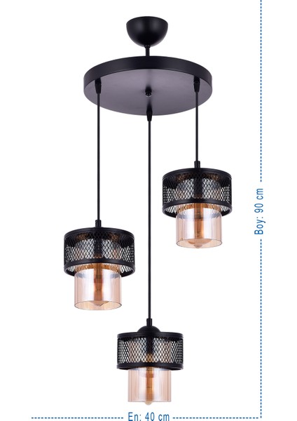 Elegans 3 Lü Camlı Sarkıt Avize (Siyah) fiyatları