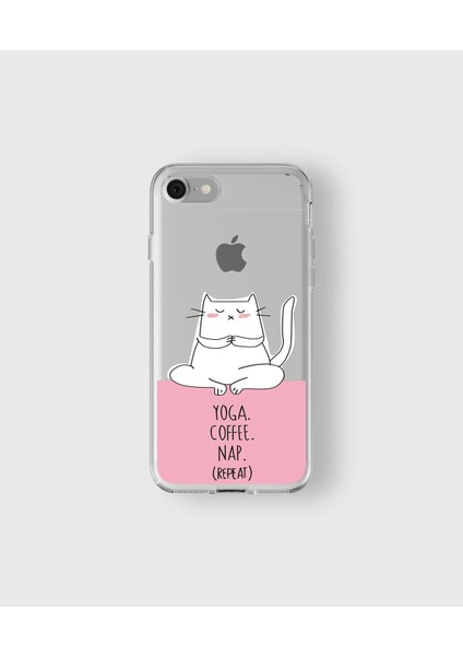Iphone 7/8/SE2020 Uyumlu Yoga Coffee Nap Tasarımlı Şeffaf Kılıf