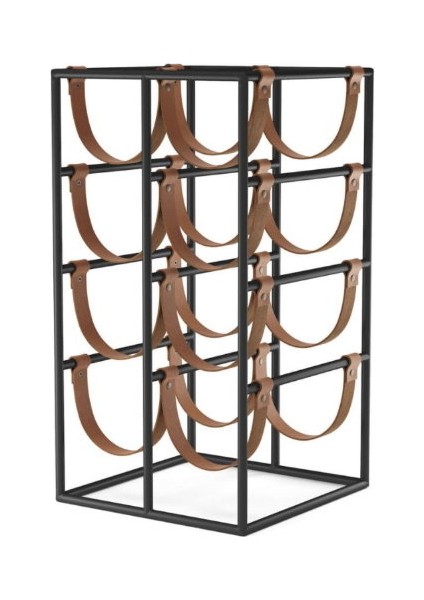 Dekoratif Wine Rack Drink 8 Li  Stand Metal Şaraplık Içecek Standı  Deri Bantlı Şaraplık