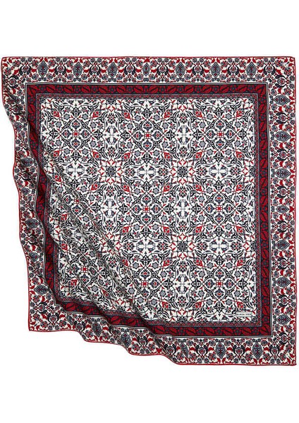 Siyah Kırmızı Türk Motifli Çini Desen Ipeksi Eşarp