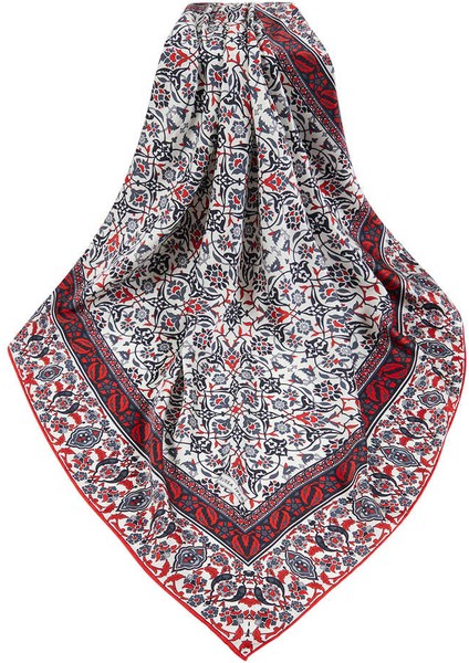 Siyah Kırmızı Türk Motifli Çini Desen Ipeksi Eşarp modelleri