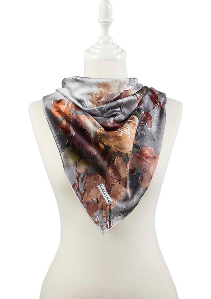 Gri Çiçek Desen Ipeksi Eşarp fiyatları