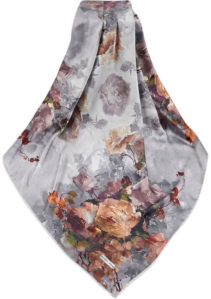 Gri Çiçek Desen Ipeksi Eşarp modelleri