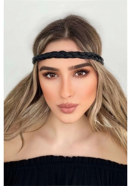 Siyah Renk Örgülü Lastik Bandana