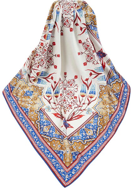 Saks Bordo Türk Motifli Şamdan Lale Desen Ipeksi Eşarp modelleri