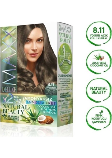 2 Paket Natural Beauty Amonyaksız Saç Boyası 8.11 Yoğun Açık Küllü Kumral