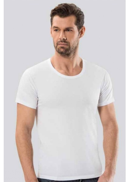 5 Adet, Büyük Beden Penye Bisiklet Yaka Erkek Fanila %100 Pamuk (Penye) Beyaz