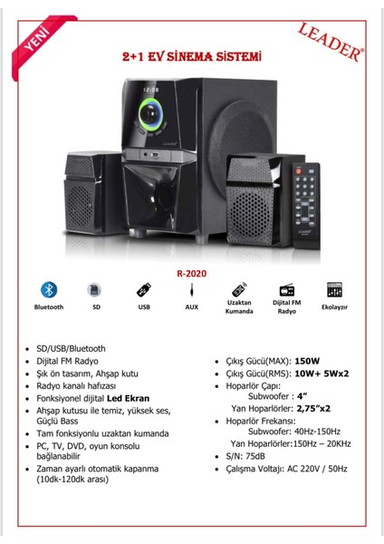 R-2020 2+1 Ev Sınema Sıstemı