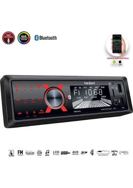 Oto Teyp 4X50W Bt/2xusb/sd/fm/aux Mobil Aplikasyon Harward HR-MX651