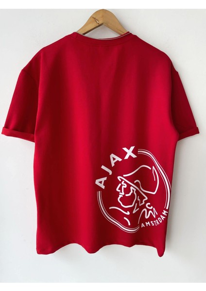 Erkek Amsterdam Ajax Oversize Baskılı Pamuklu Bisiklet Yaka Kısa Kollu T-Shirt