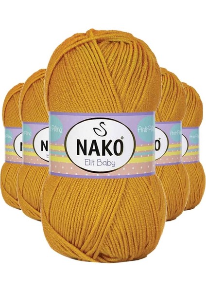 5 Adet Elite Baby El Örgü İpi Tüylenmeyen Bebek Yünü Parlak Altın 1636