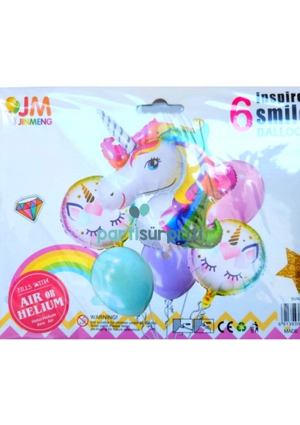 Gökkuşağı Unicorn 6 Lı Folyo Balon Set