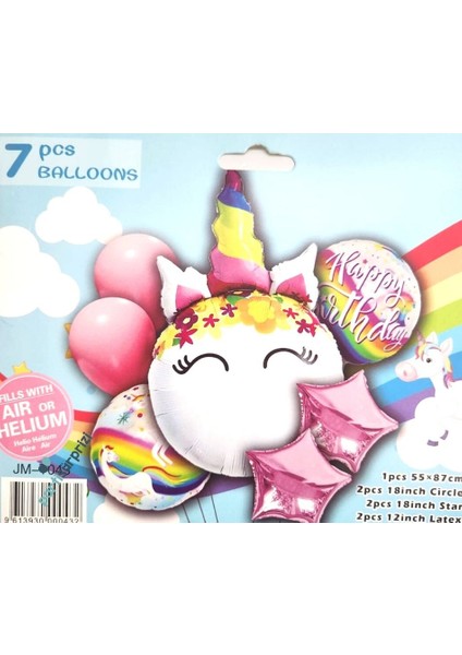 Çiçekli Unicorn 7 Li Folyo Balon Set