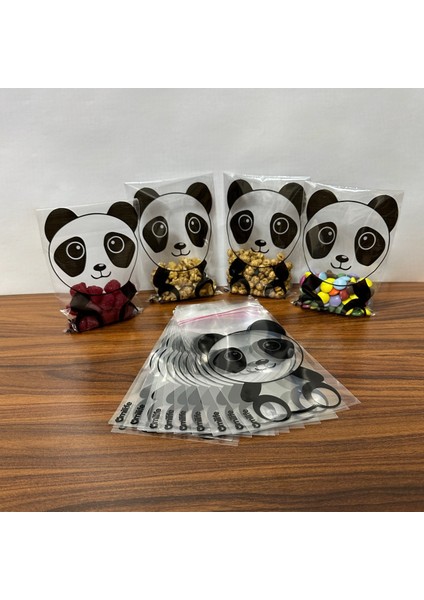 Panda Desenli Poşet 15X10 50 Adet  Panda Baskılı Şeffaf Poşet