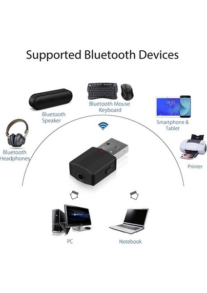 Bluetooth 5.0 Tuşlu Pc / Aux / Araç / Tv Stereo Ses Alıcı Verici