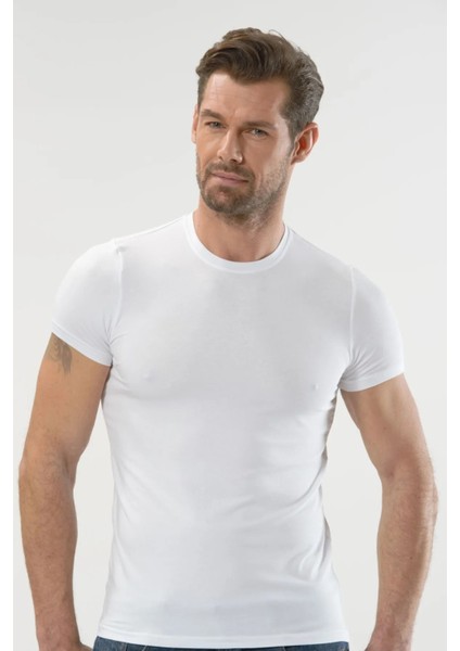5 Adet, Modal Erkek Yarım Kol Sıfır Yaka Atlet %47 Modal %47 Cotton %6 Elastan Beyaz