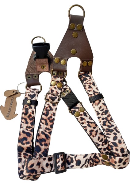 köpek göğüs tasması hakiki deri kapamalı destekli kolon orta ve büyük ırk leopar desen genişlik:2,5cm göğüs ölçüsü:50-90cm ayarlamalı dog harness GT4-6