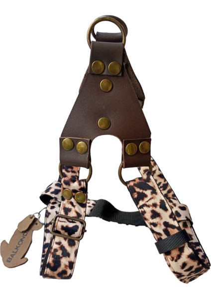 köpek göğüs tasması hakiki deri kapamalı destekli kolon orta ve büyük ırk leopar desen genişlik:2,5cm göğüs ölçüsü:50-90cm ayarlamalı dog harness GT4-6