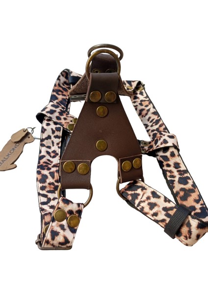 köpek göğüs tasması hakiki deri kapamalı destekli kolon orta ve büyük ırk leopar desen genişlik:2,5cm göğüs ölçüsü:50-90cm ayarlamalı dog harness GT4-6